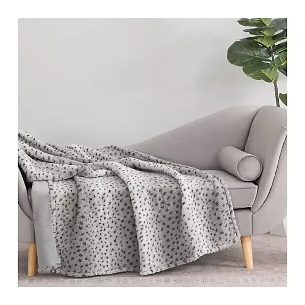 60x70 Reversible Sherpa Printed Throw by Jill Martin Snow Leopard H501249
